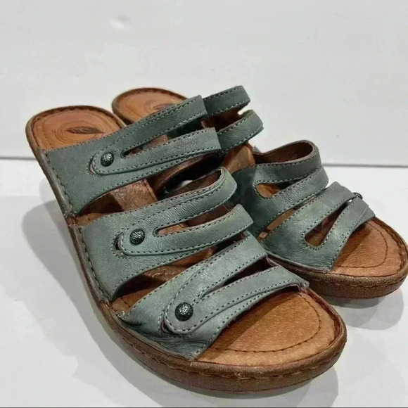 Nurture by Lamaze Blue wedge Slide on Leather Sandals - Picture 4 of 7